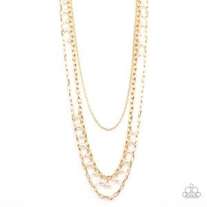 3 layered Link Gold Chain with Pearls Necklace Set